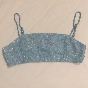 blue sparkle tank top crop top with adjustable sleeves and zipper size XL